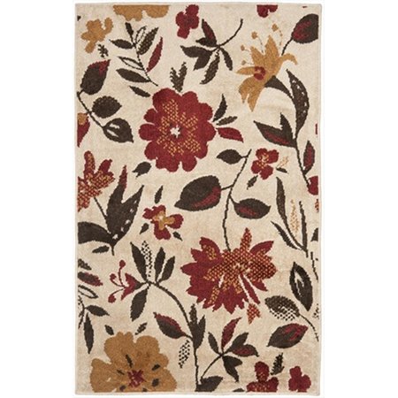 SAFAVIEH 3 x 5 ft. Small Rectangle Country and Floral Kashmir Ivory and Red Wool Rug KAS112A-3